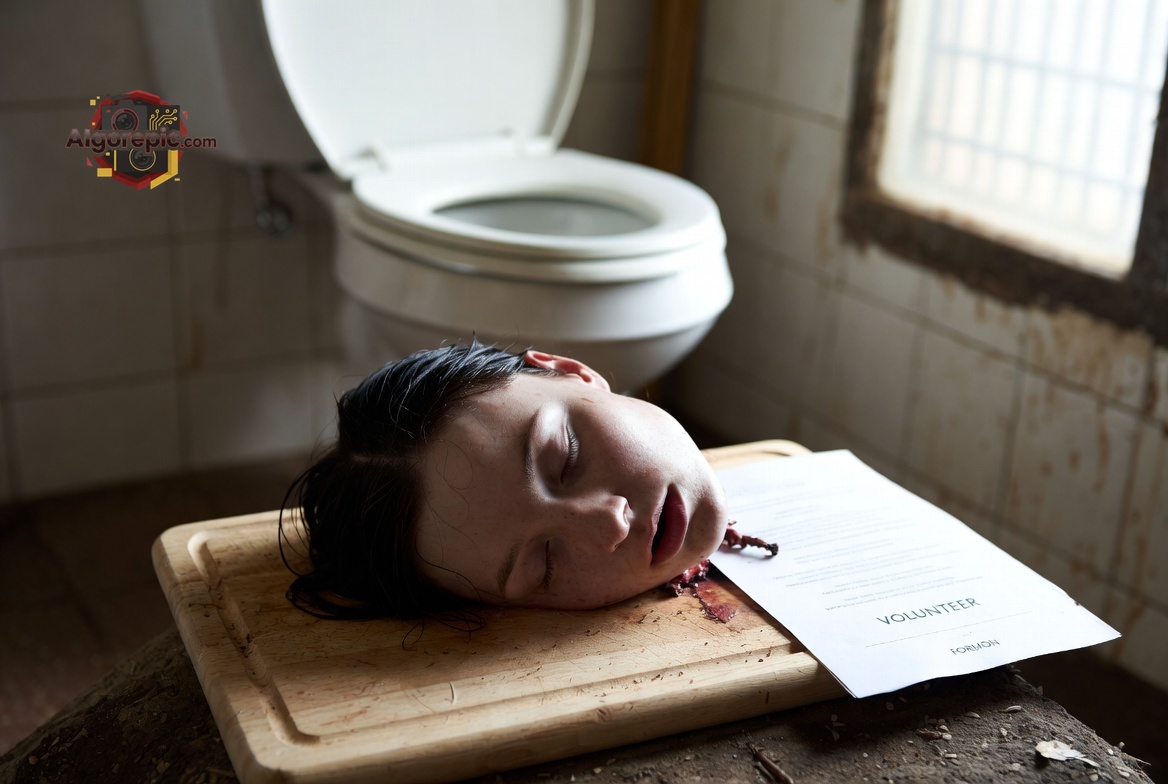 Decapitated Head on Cutting Board - AI Generated Horror