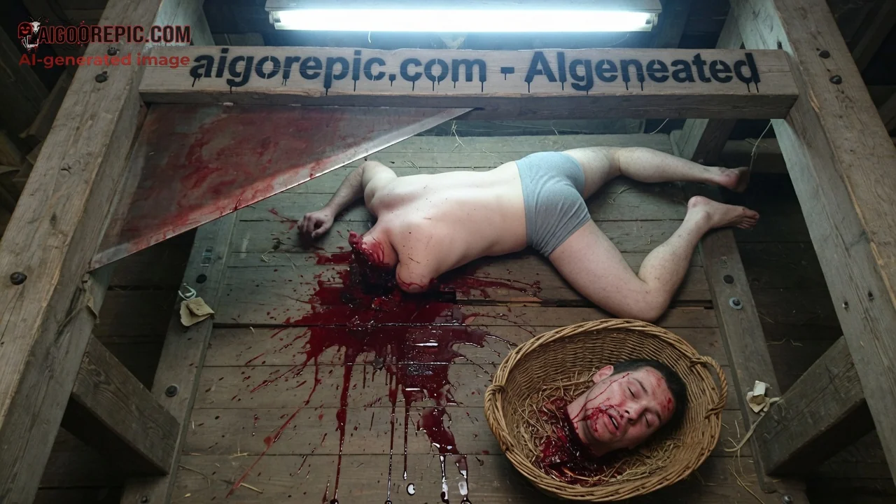 Decapitated Man in Bloody Basket - AI Generated Horror