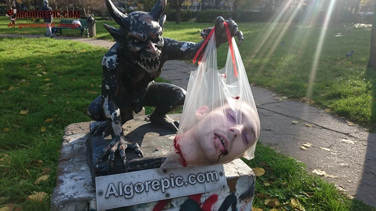 Demon Holding Severed Head - AI Generated Horror