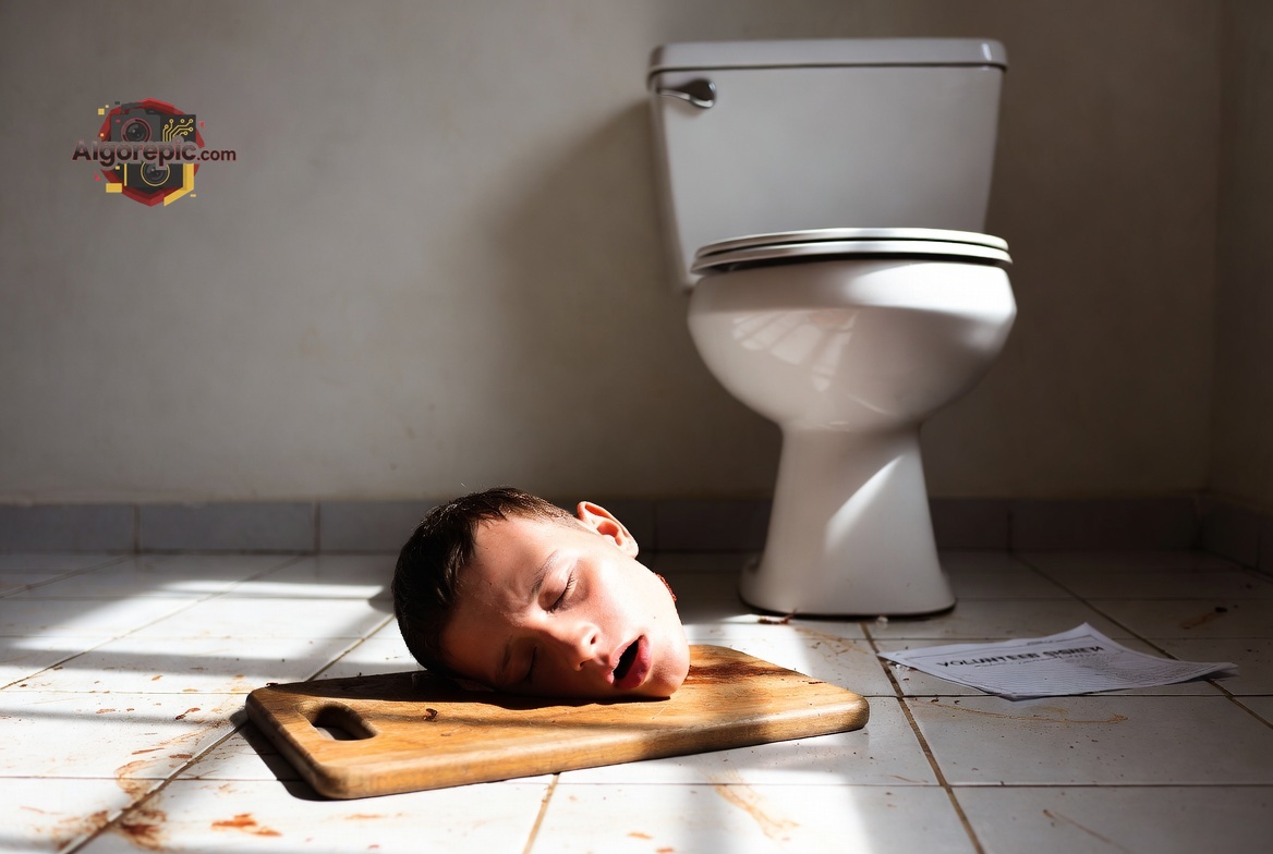 Head on Cutting Board - AI Generated Horror