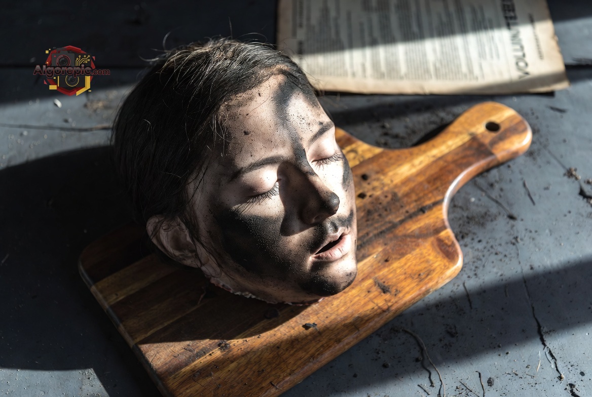 Head on Wooden Board - AI Generated Horror