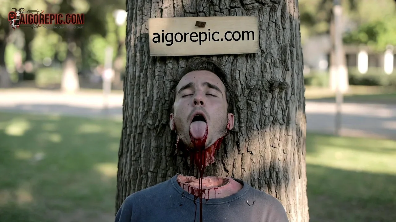 Man's Head Impaled on Tree - AI Generated Horror