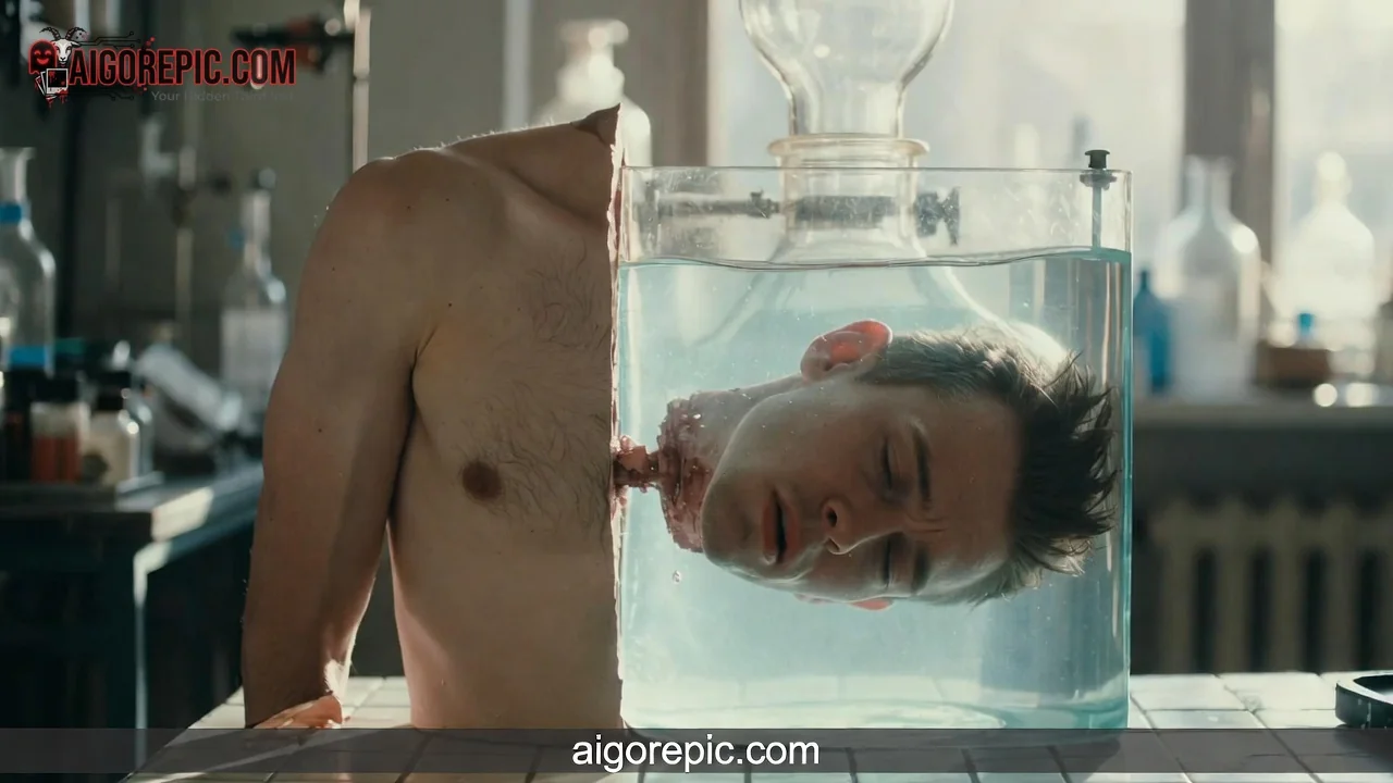 Man's Head in Glass Jar - AI Generated Horror