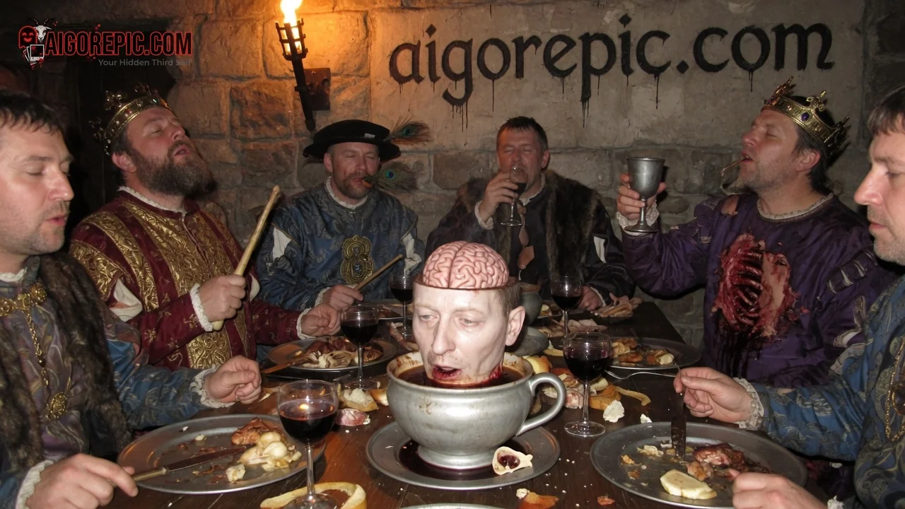 Medieval Banquet with Brain Dish - AI Generated Horror