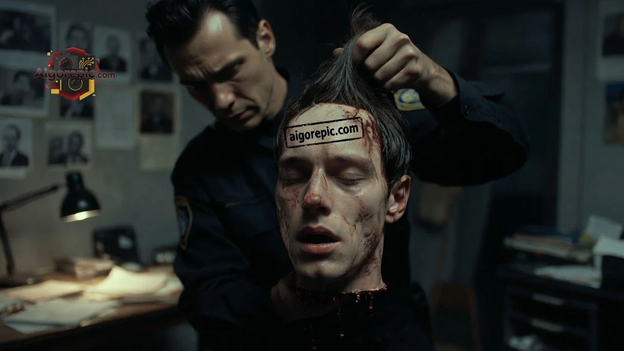 Police Officer Holding Head - AI Generated Horror