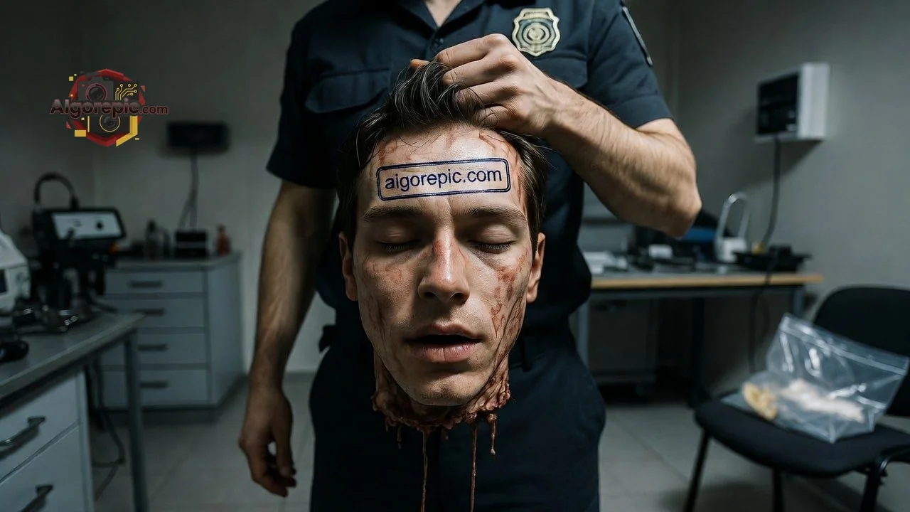 Police Officer Holding Head - AI Generated Horror