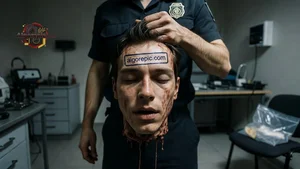 Police Officer Holding Head