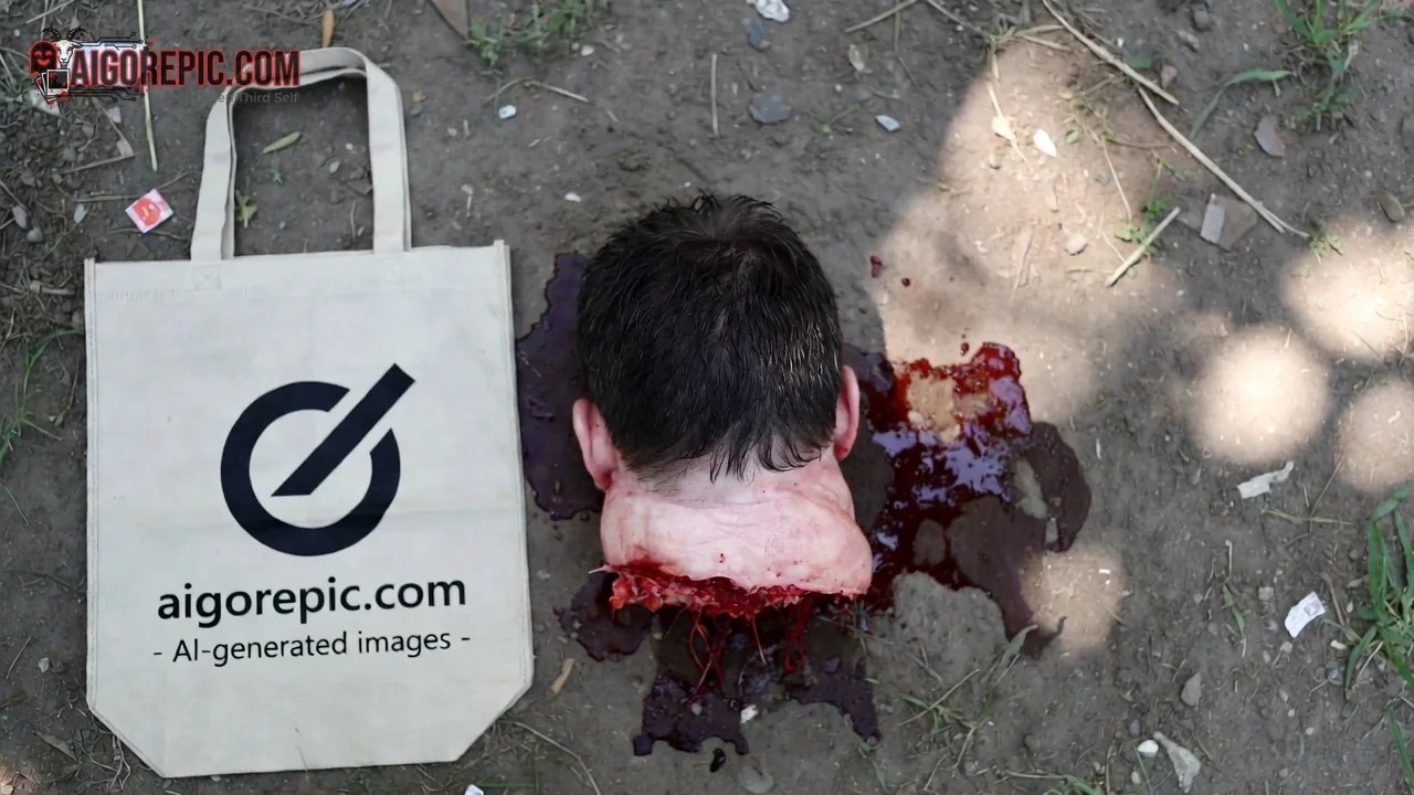 Severed Head by Canvas Bag - AI Generated Horror