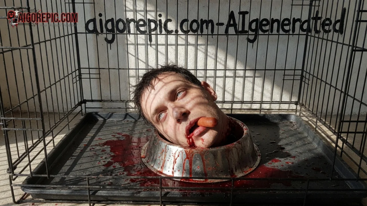 Severed Head in Dog Bowl - AI Generated Horror