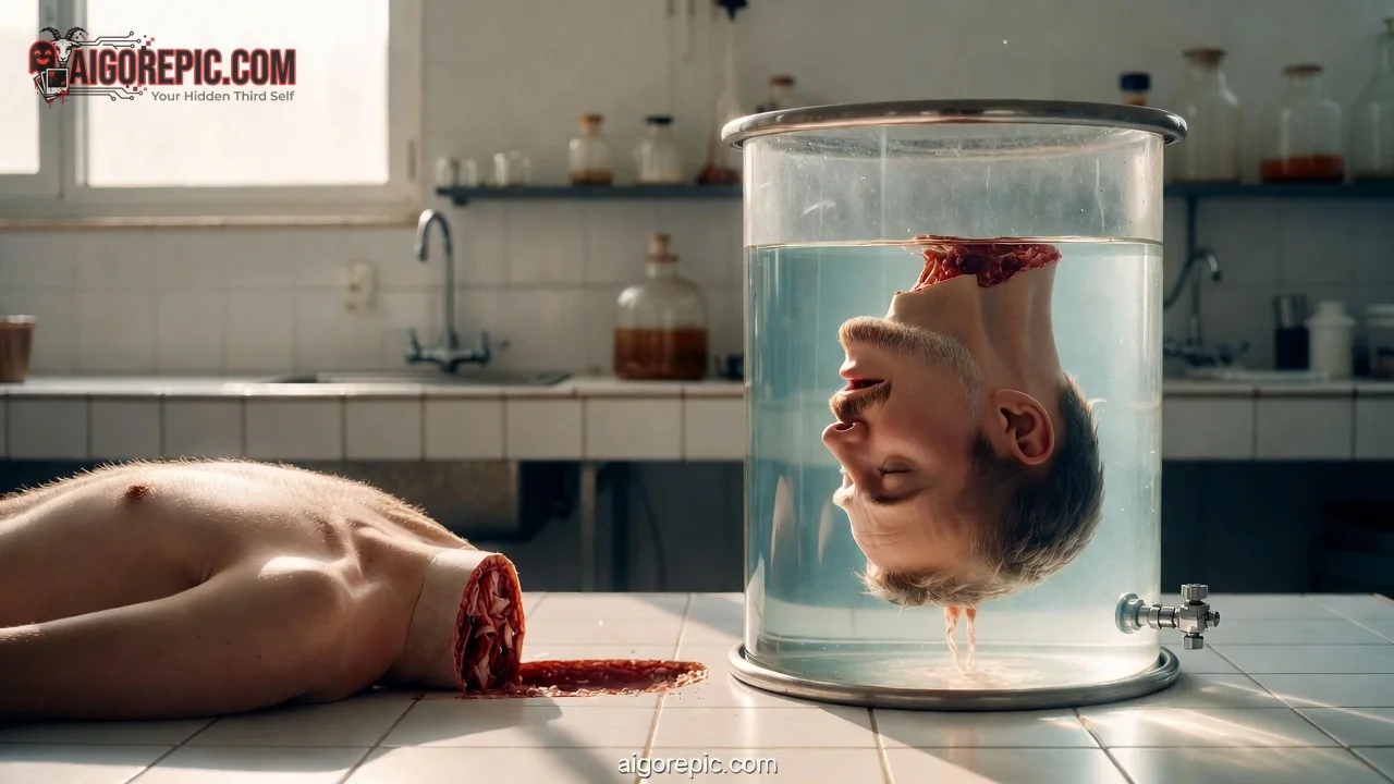 Severed Head in Lab Jar - AI Generated Horror