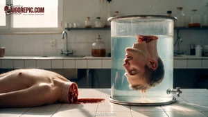 Severed Head in Lab Jar