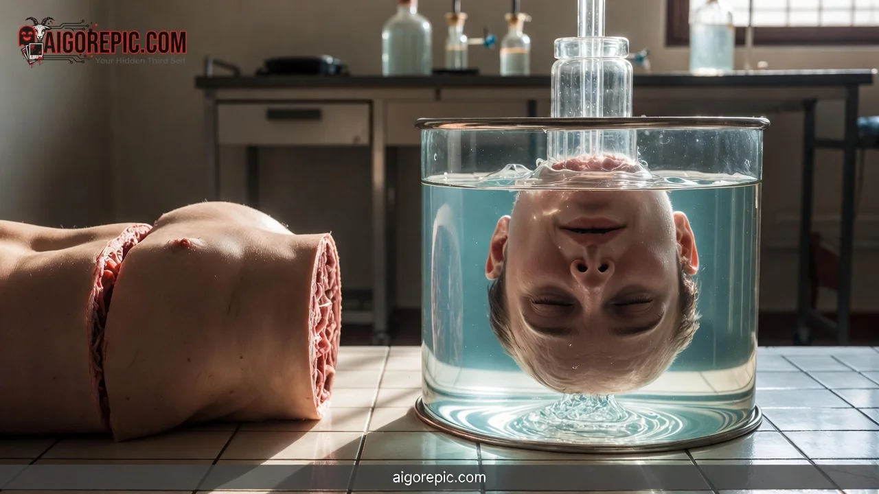 Severed Head in Lab Jar - AI Generated Horror