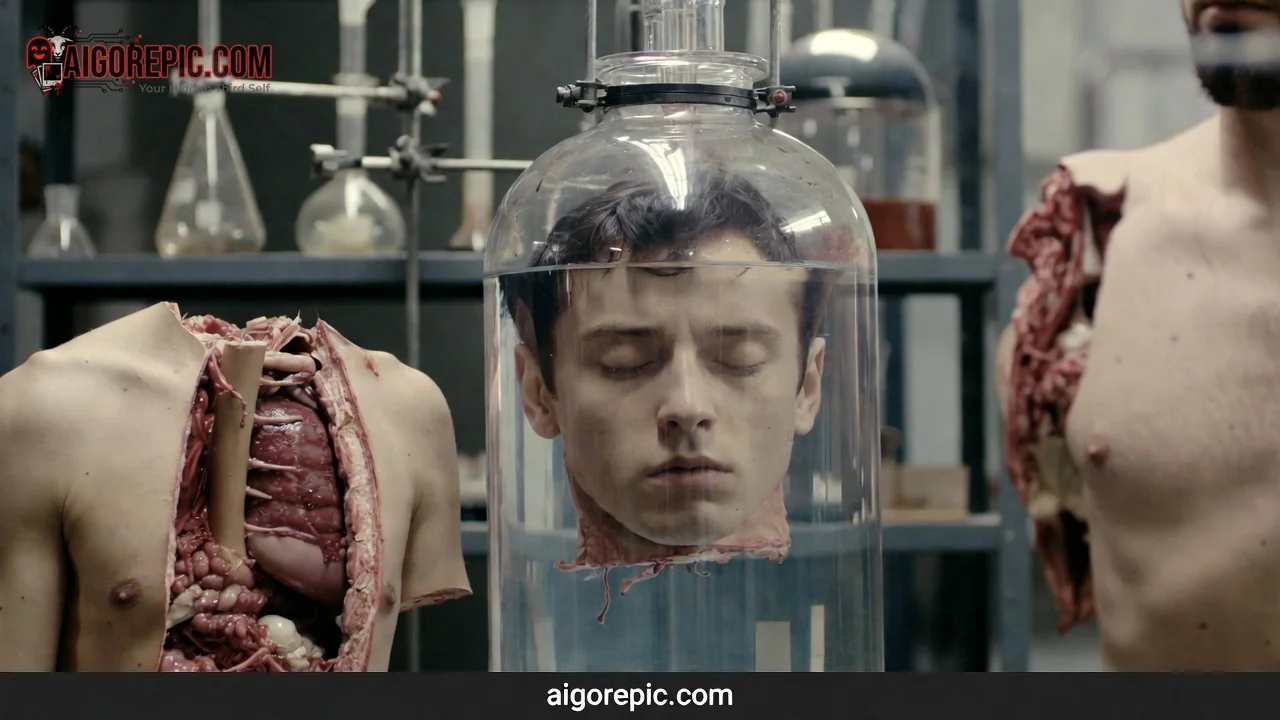 Severed Head in Laboratory Jar - AI Generated Horror