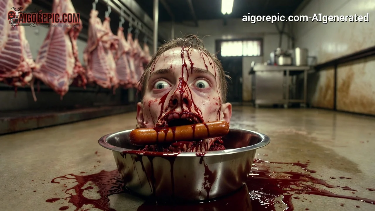 Severed Head in Meat Locker - AI Generated Horror