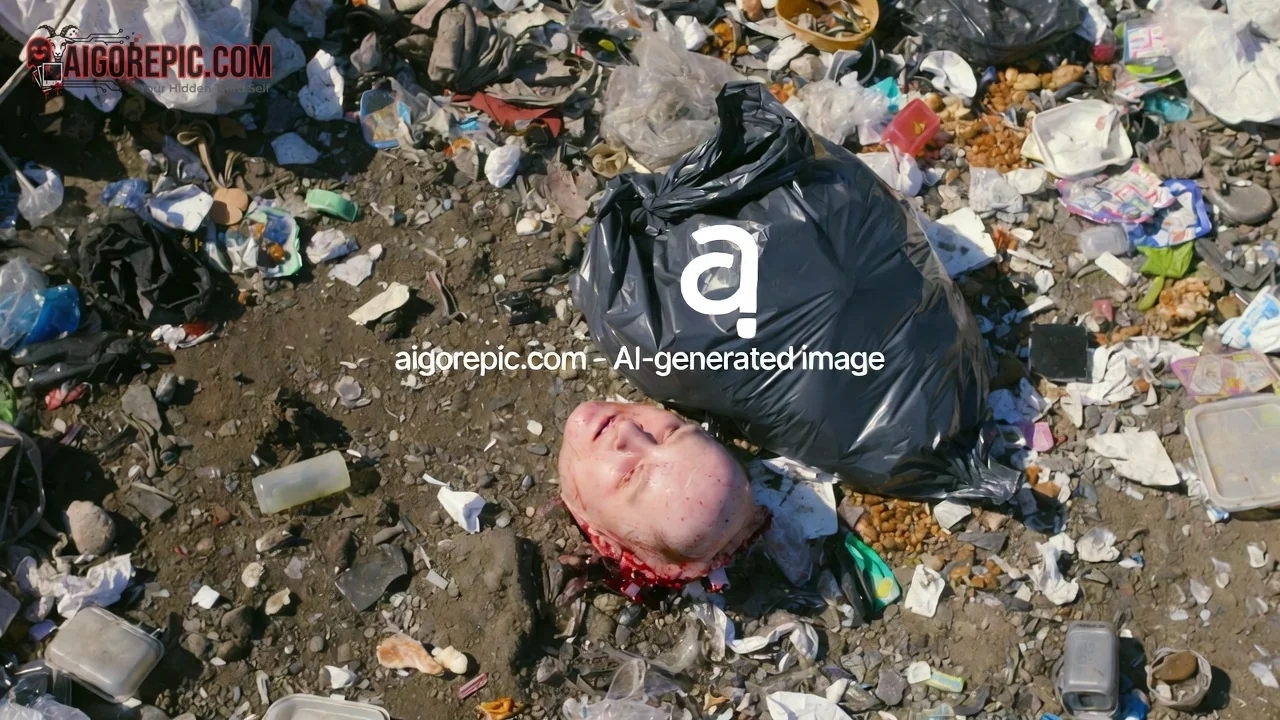 Severed Head in Trash Heap - AI Generated Horror