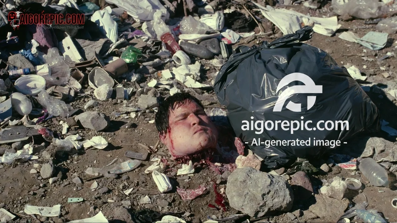Severed Head in Trash Heap - AI Generated Horror