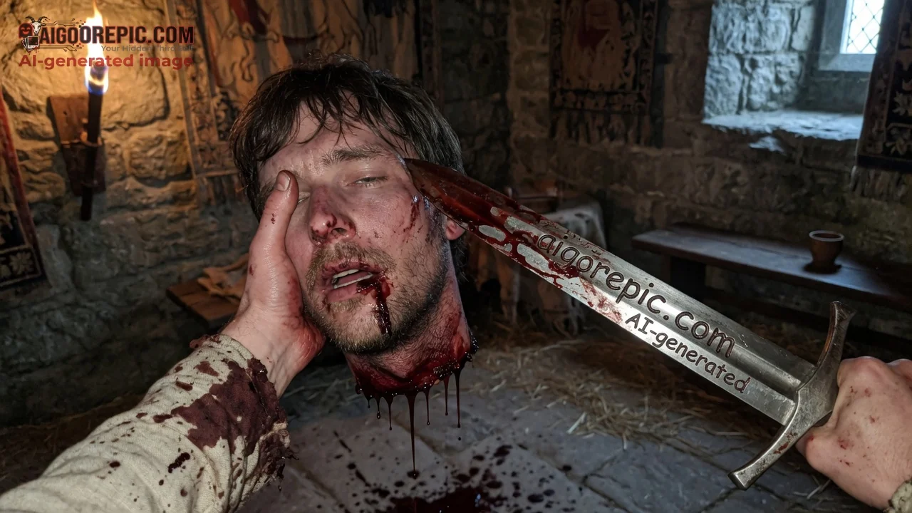 Severed Head on Bloody Sword - AI Generated Horror