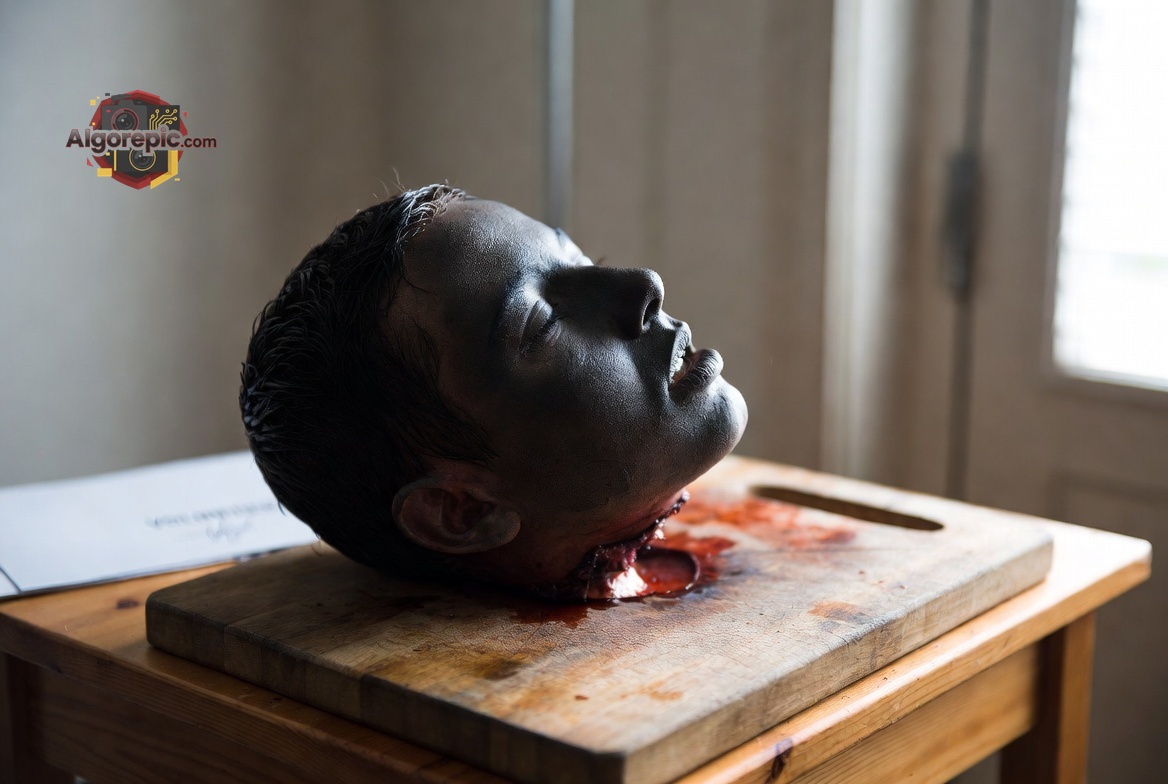 Severed Head on Cutting Board - AI Generated Horror