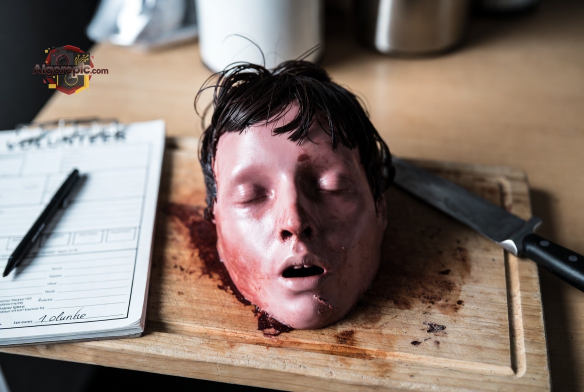 Severed Head on Cutting Board - AI Generated Horror