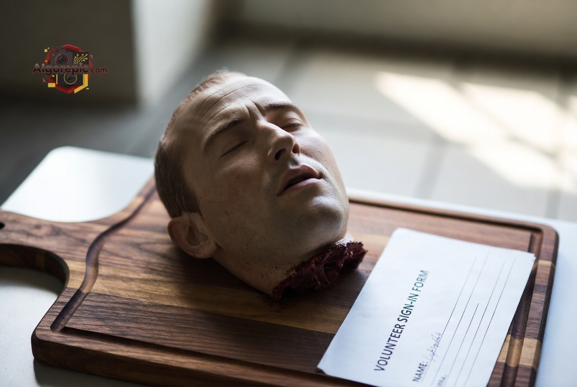 Severed Head on Cutting Board - AI Generated Horror