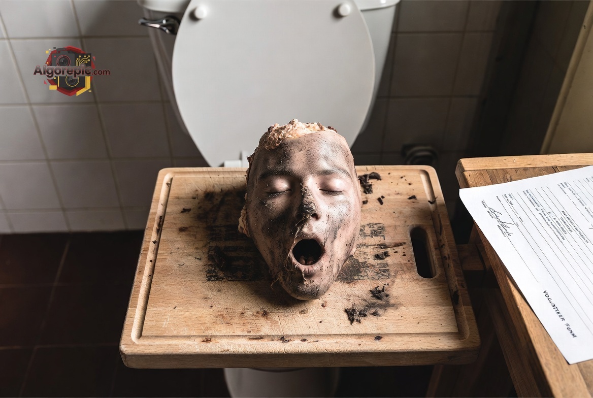 Severed Head on Cutting Board - AI Generated Horror