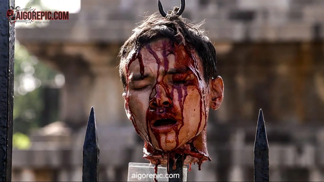 Severed Head on Fence - AI Generated Horror