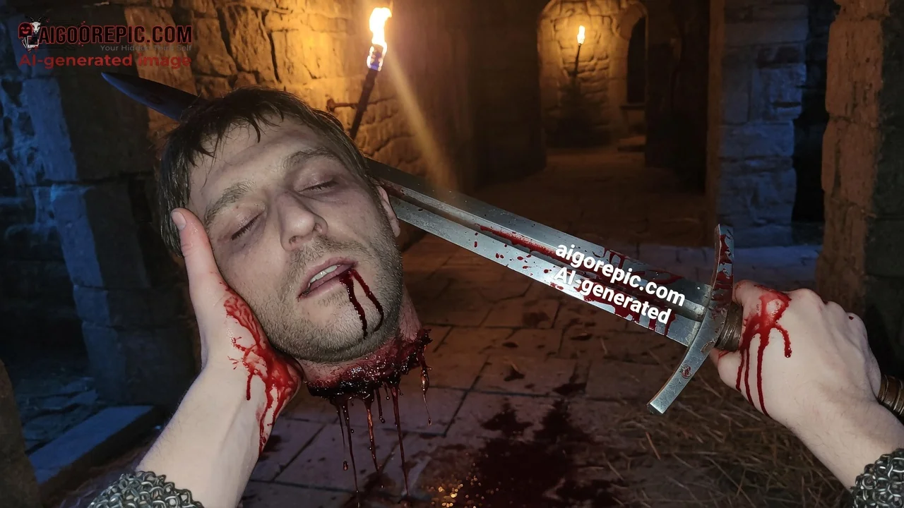 Severed Head on Sword - AI Generated Horror