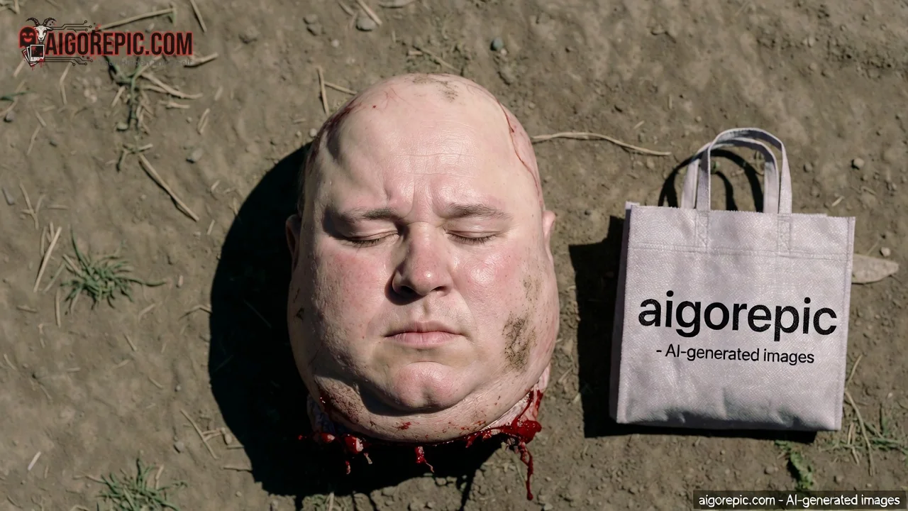 Severed Head with Canvas Bag - AI Generated Horror