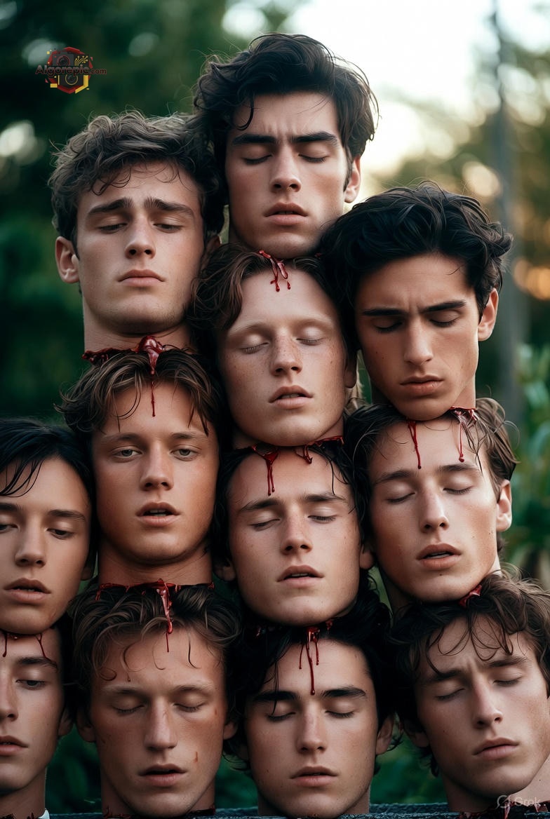 Stacked Heads with Blood - AI Generated Horror