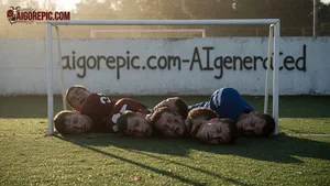 Young Men Lying on Field