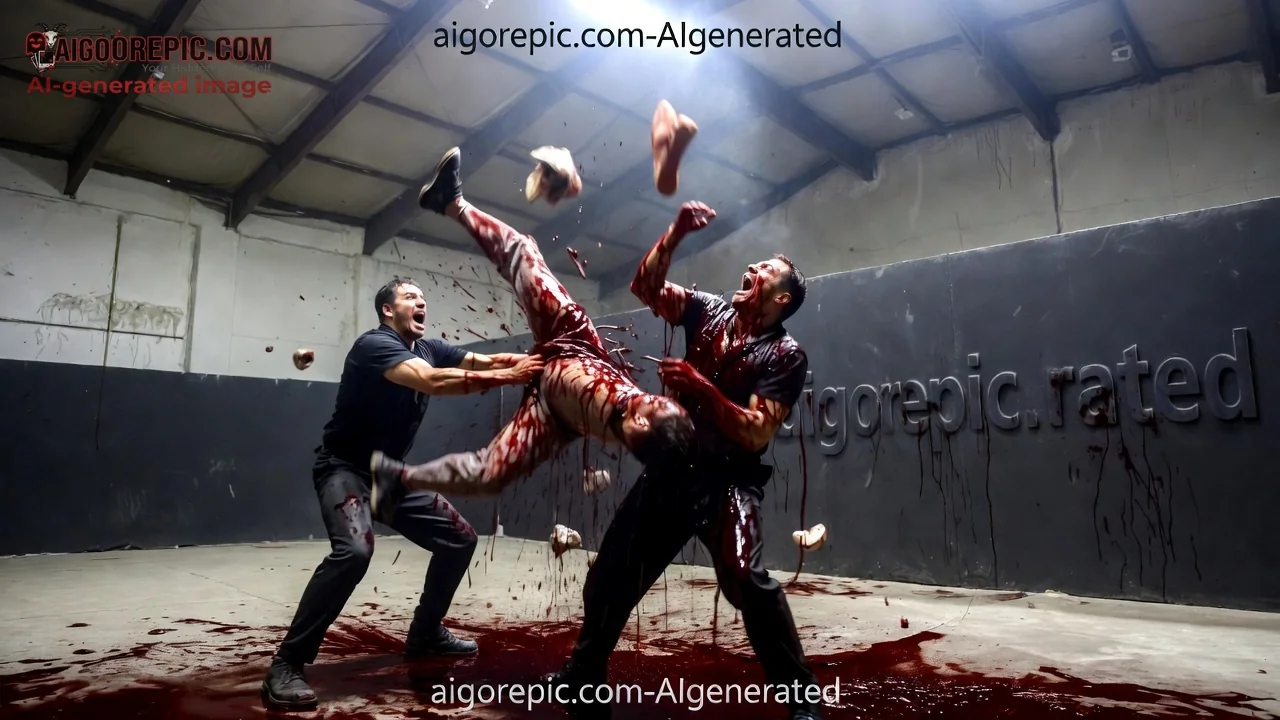 Bloody Brawl in Warehouse - AI Generated Horror