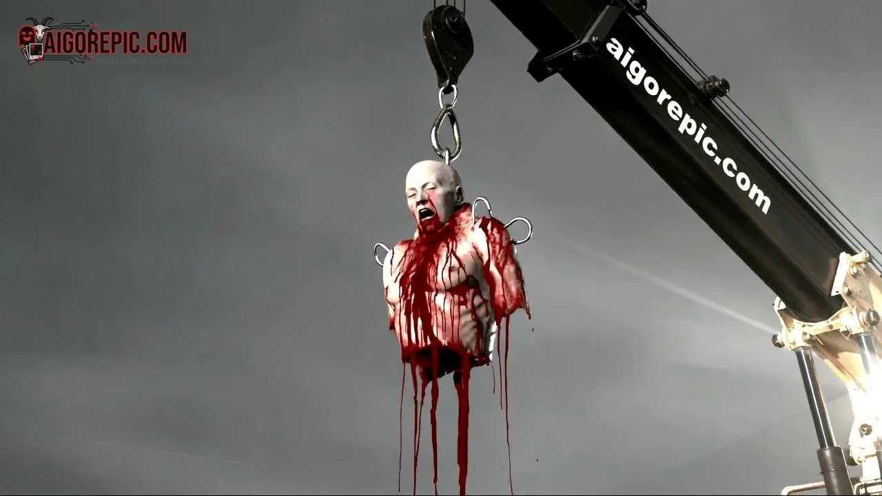 Bloody Corpse Crane Suspension - AI Generated Horror