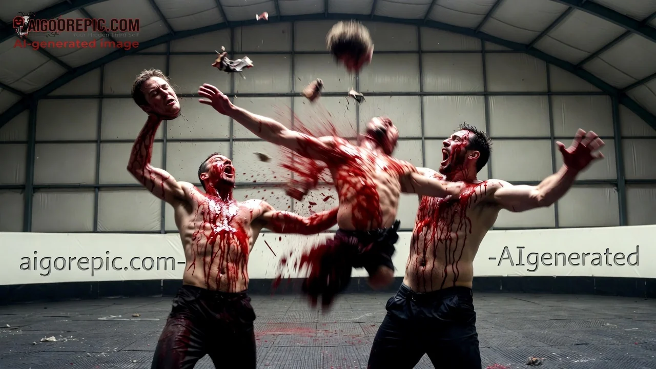 Bloody Men Fight in Warehouse - AI Generated Horror