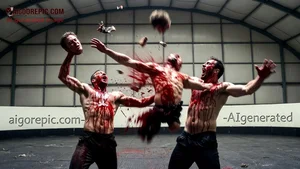 Bloody Men Fight in Warehouse
