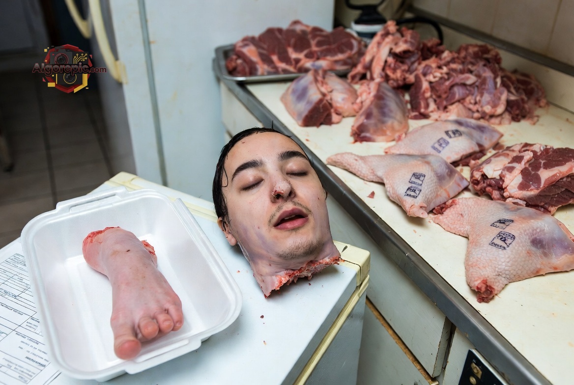 Butcher Shop with Human Parts - AI Generated Horror