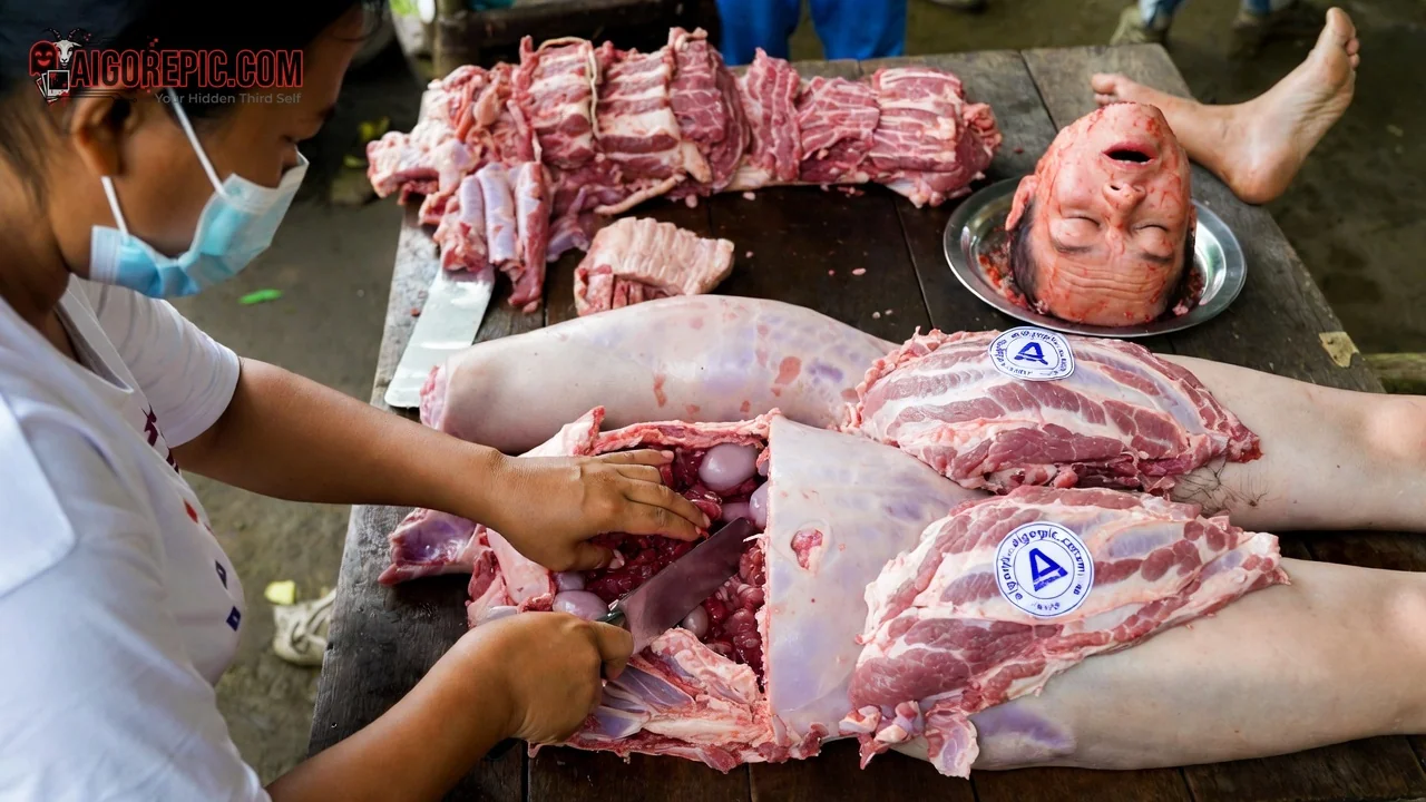 Butchering Process in Market - AI Generated Horror