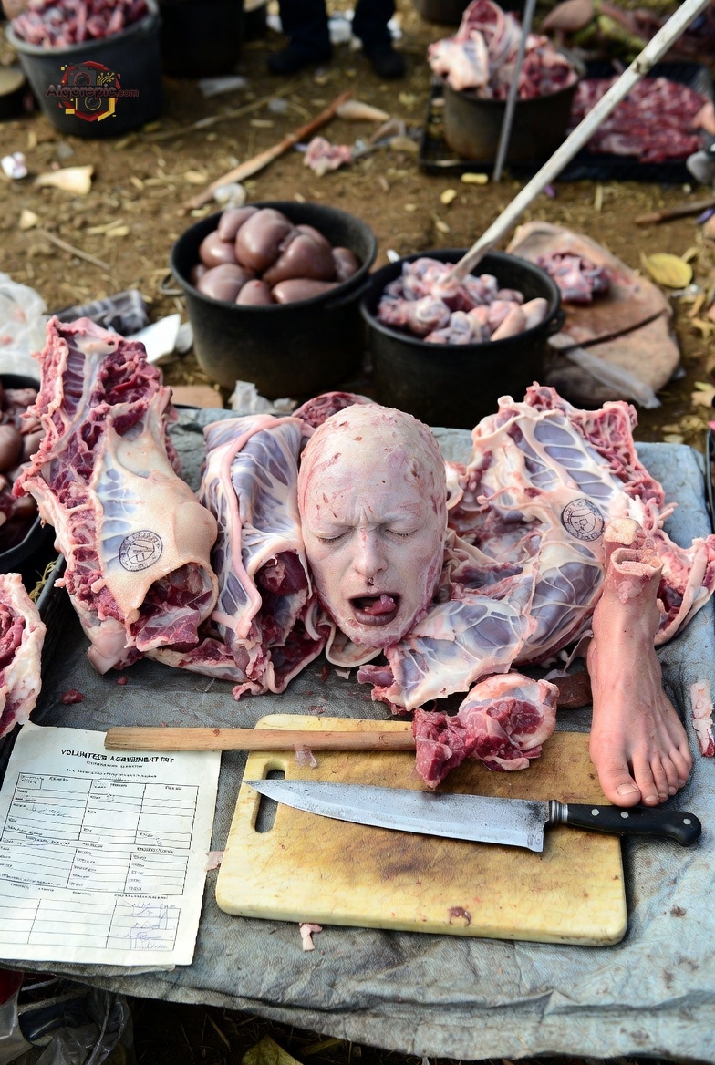 Butchering Scene with Head - AI Generated Horror