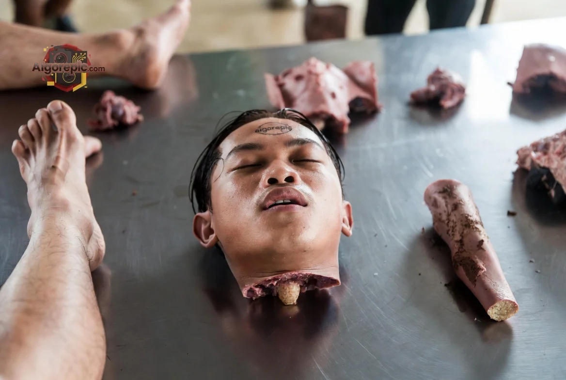 Decapitated Body on Table - AI Generated Horror