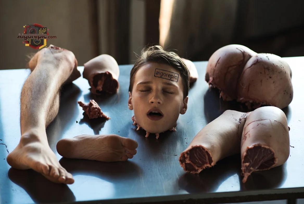 Dismembered Body Parts Display - AI Generated Horror