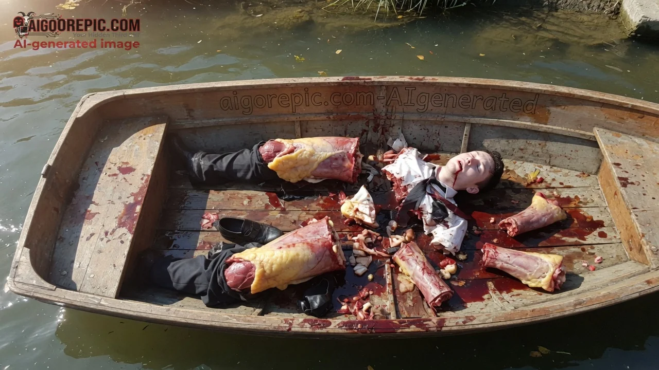 Dismembered Boy in Bloody Boat - AI Generated Horror