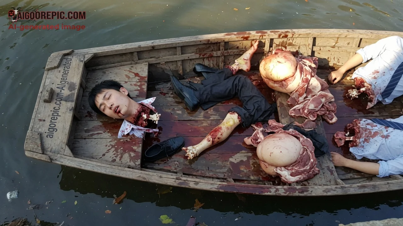 Dismembered Man in Bloody Boat - AI Generated Horror