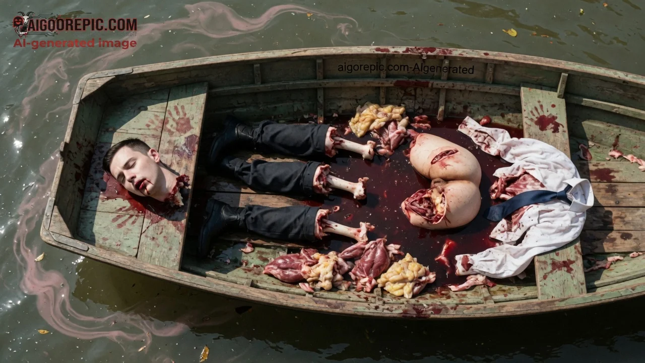 Dismembered Man in Bloody Boat - AI Generated Horror