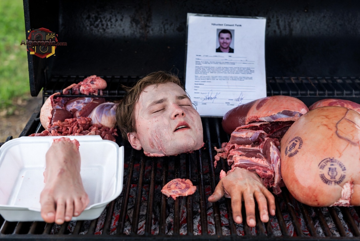 Grill with Raw Meat - AI Generated Horror