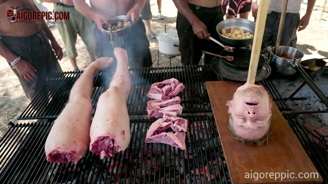 Gruesome Human Butchery on Grill - AI Generated Horror
