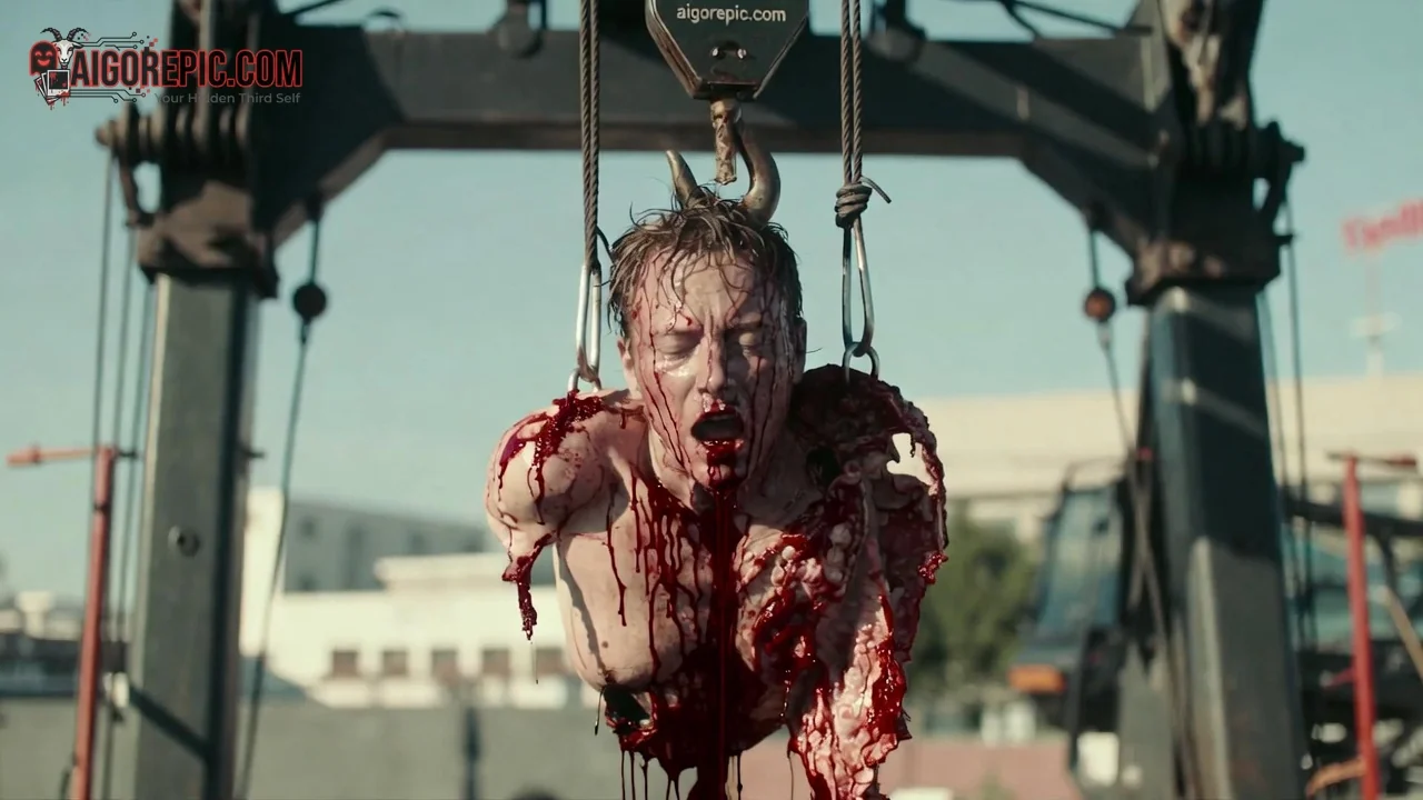 Hanged Bloody Male Corpse - AI Generated Horror