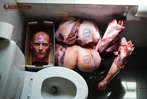 Head in Box with Meat