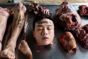 Human Head Among Butchered Meat