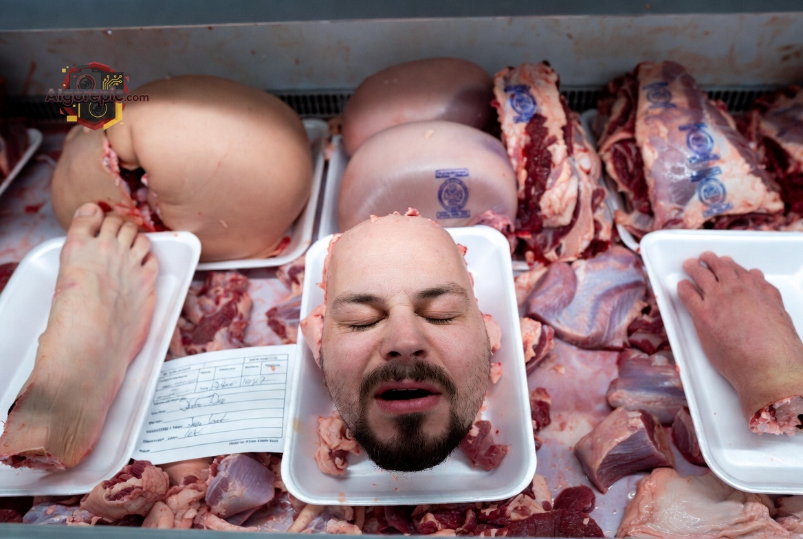 Human Head in Butcher Display - AI Generated Horror