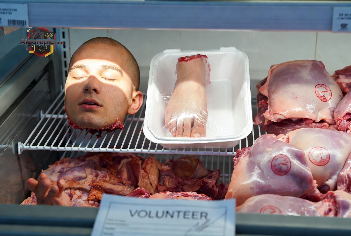Human Head in Meat Display - AI Generated Horror