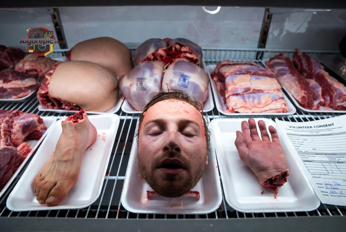 Human Parts in Butcher Display - AI Generated Horror